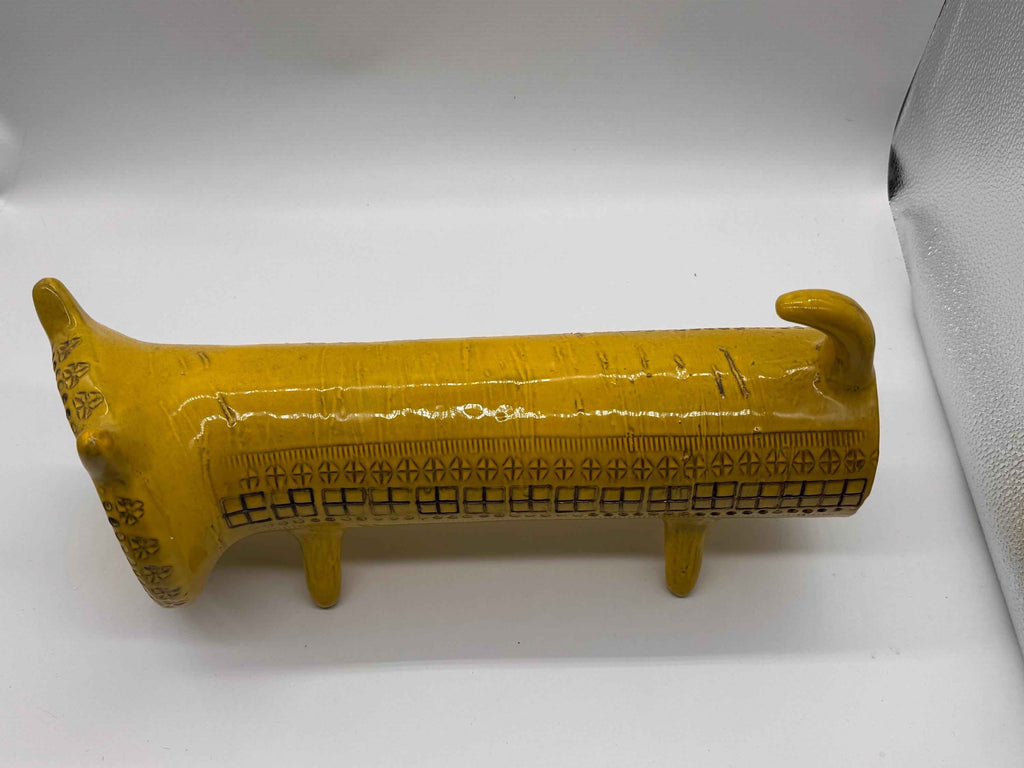 Vintage Bitossi Aldo Londi Yellow Long Cat Figurine | 1960s Italian Ceramic Sculpture