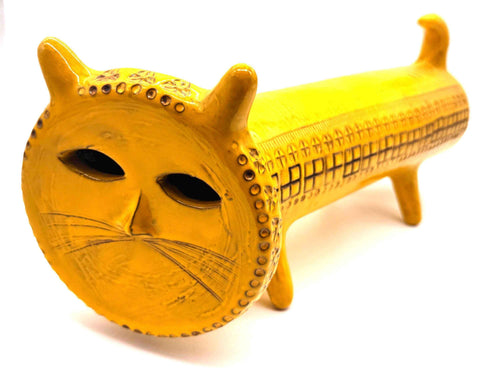 Vintage Bitossi Aldo Londi Yellow Long Cat Figurine | 1960s Italian Ceramic Sculpture