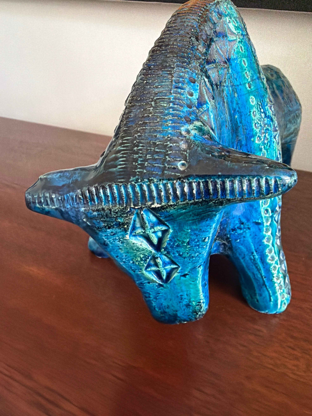 Vintage Bitossi Aldo Londi Bull Figurine, Rimini Blue Glaze | 1970s Italian Ceramic Sculpture