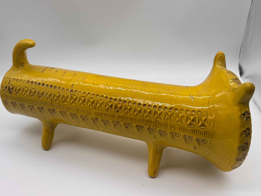 Vintage Bitossi Aldo Londi Yellow Long Cat Figurine | 1960s Italian Ceramic Sculpture