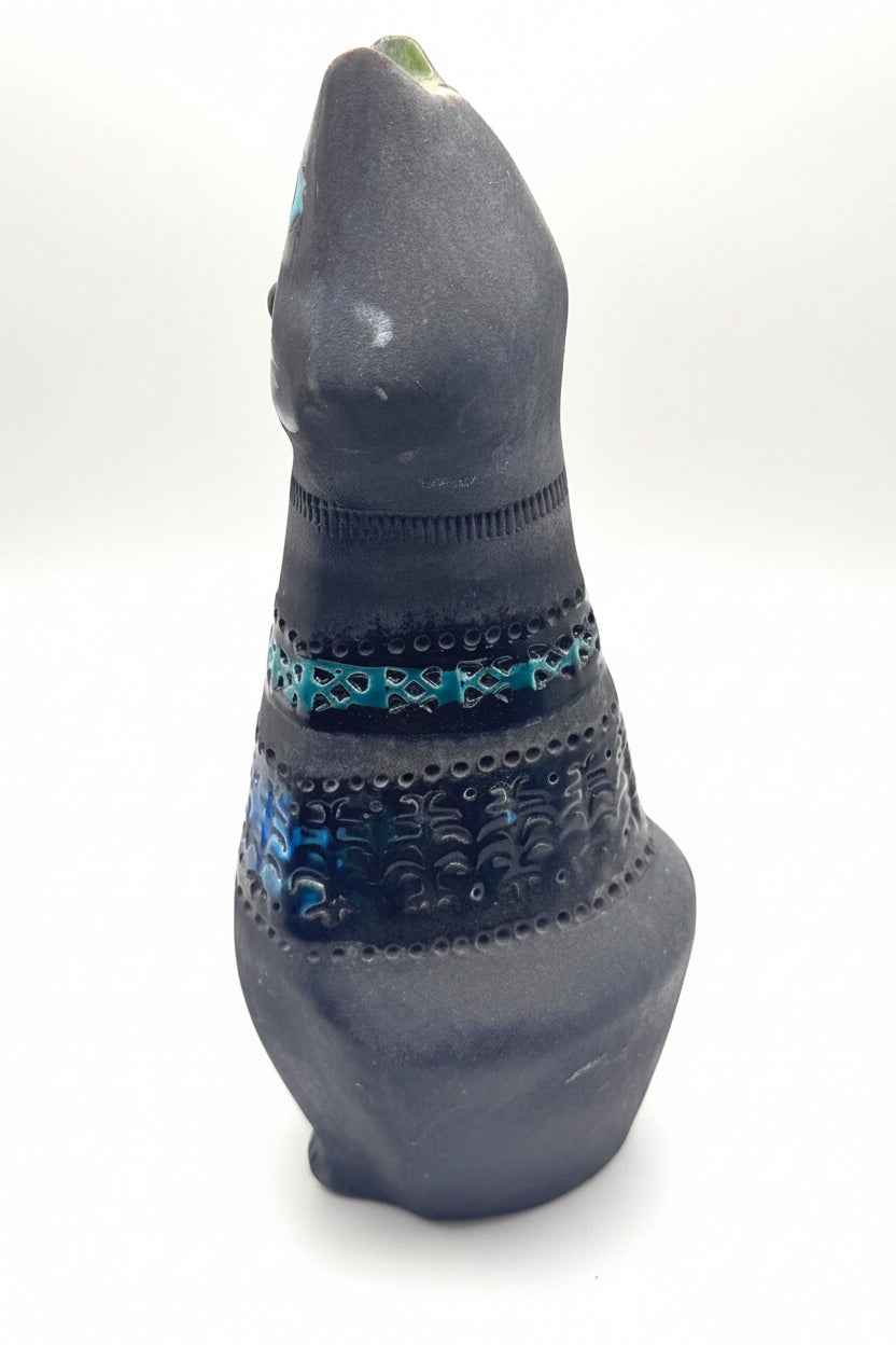 Vintage Bitossi Aldo Londi Seated Cat Figurine, Genovese Glaze | 1960s Italian Ceramic