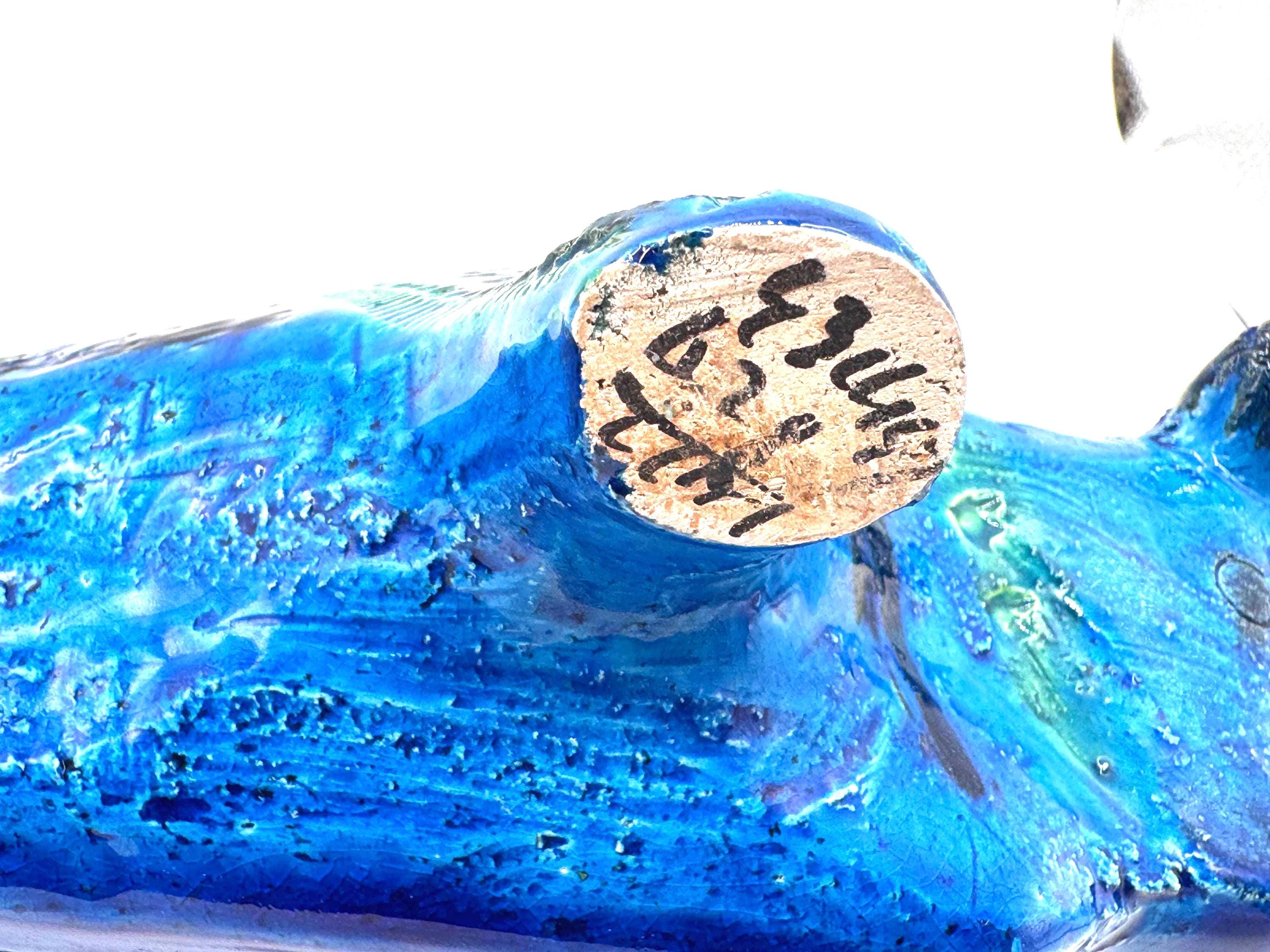Vintage Bitossi Aldo Londi Bull Figurine, Rimini Blue Glaze | 1970s Italian Ceramic Sculpture