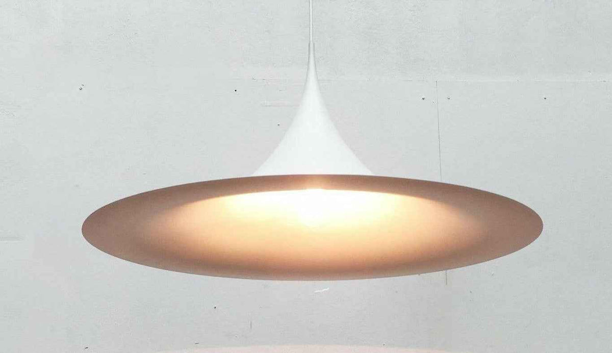 Vintage Fog & Mørup Semi Pendant Lamp, White 70cm | 1970s Danish Mid-Century Modern Lighting
