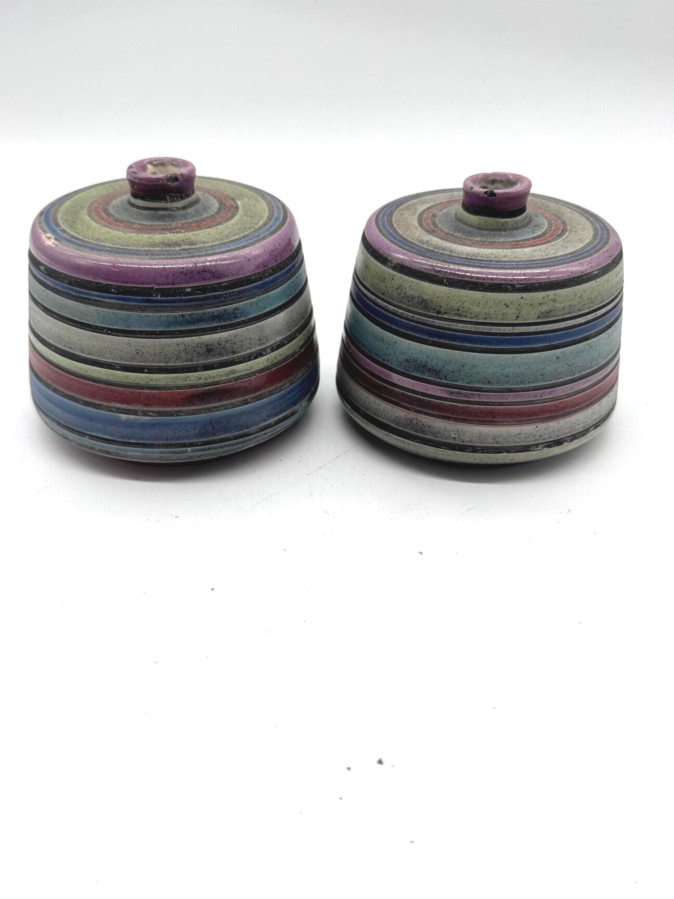 Vintage Bitossi Aldo Londi Cambodia Ceramic Vases, Pair | 1950s Italian Studio Pottery