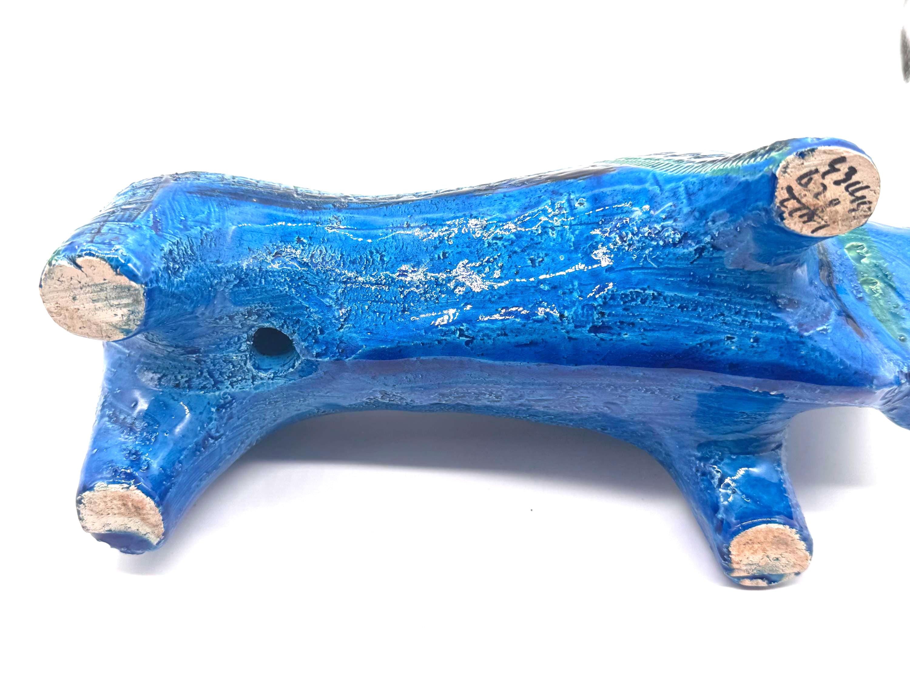 Vintage Bitossi Aldo Londi Bull Figurine, Rimini Blue Glaze | 1970s Italian Ceramic Sculpture