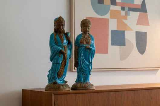 Vintage Ugo Zaccagnini & Sons Male and Female Buddha Pair | 1960s Italian Ceramic Figurines