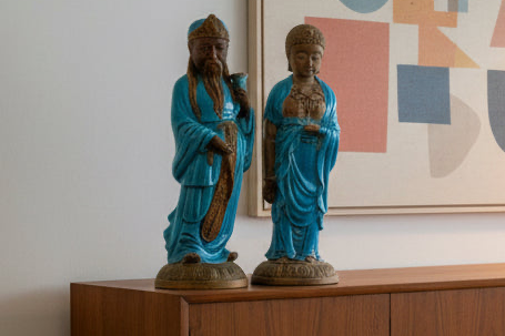 Vintage Ugo Zaccagnini & Sons Male and Female Buddha Pair | 1960s Italian Ceramic Figurines
