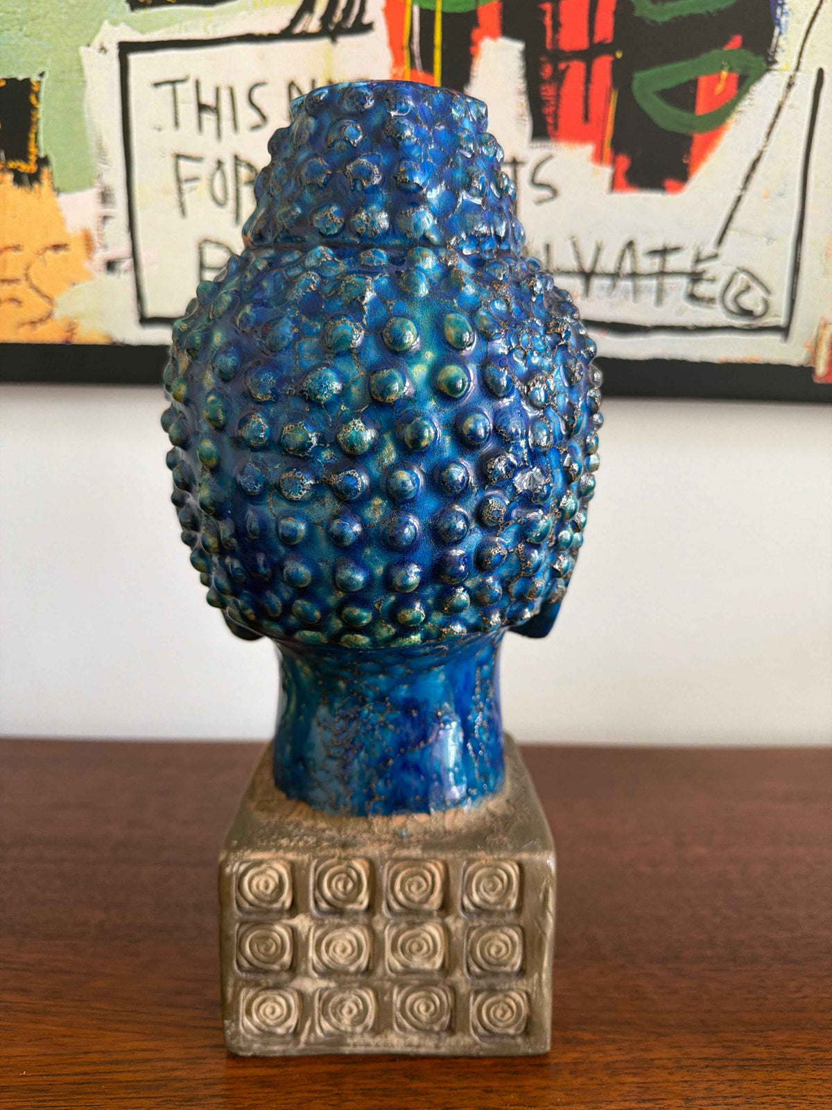 Vintage Bitossi Aldo Londi Buddha Head Ceramic Sculpture, Cinese Glaze | 1960s Italian Pottery