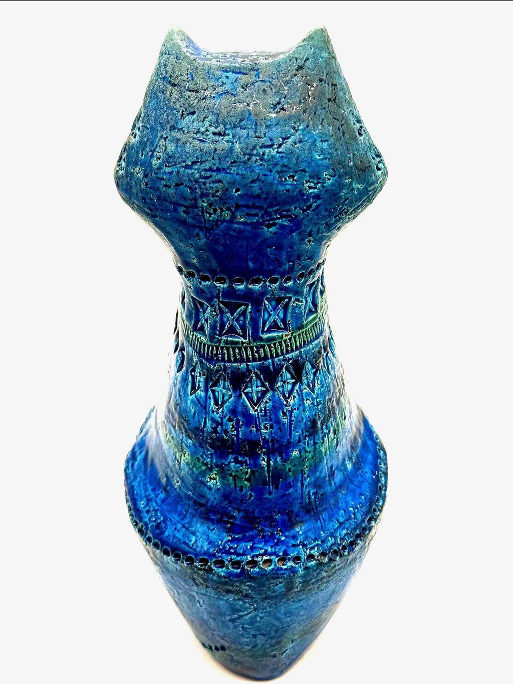 Vintage Bitossi Aldo Londi Seated Figurine, Rimini Blue Glaze | 1960s Italian Ceramic