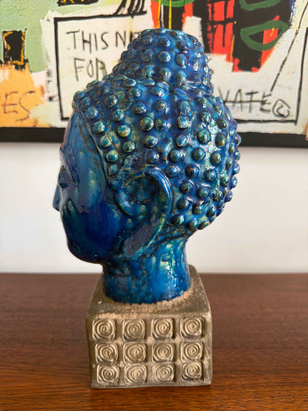 Vintage Bitossi Aldo Londi Buddha Head Ceramic Sculpture, Cinese Glaze | 1960s Italian Pottery