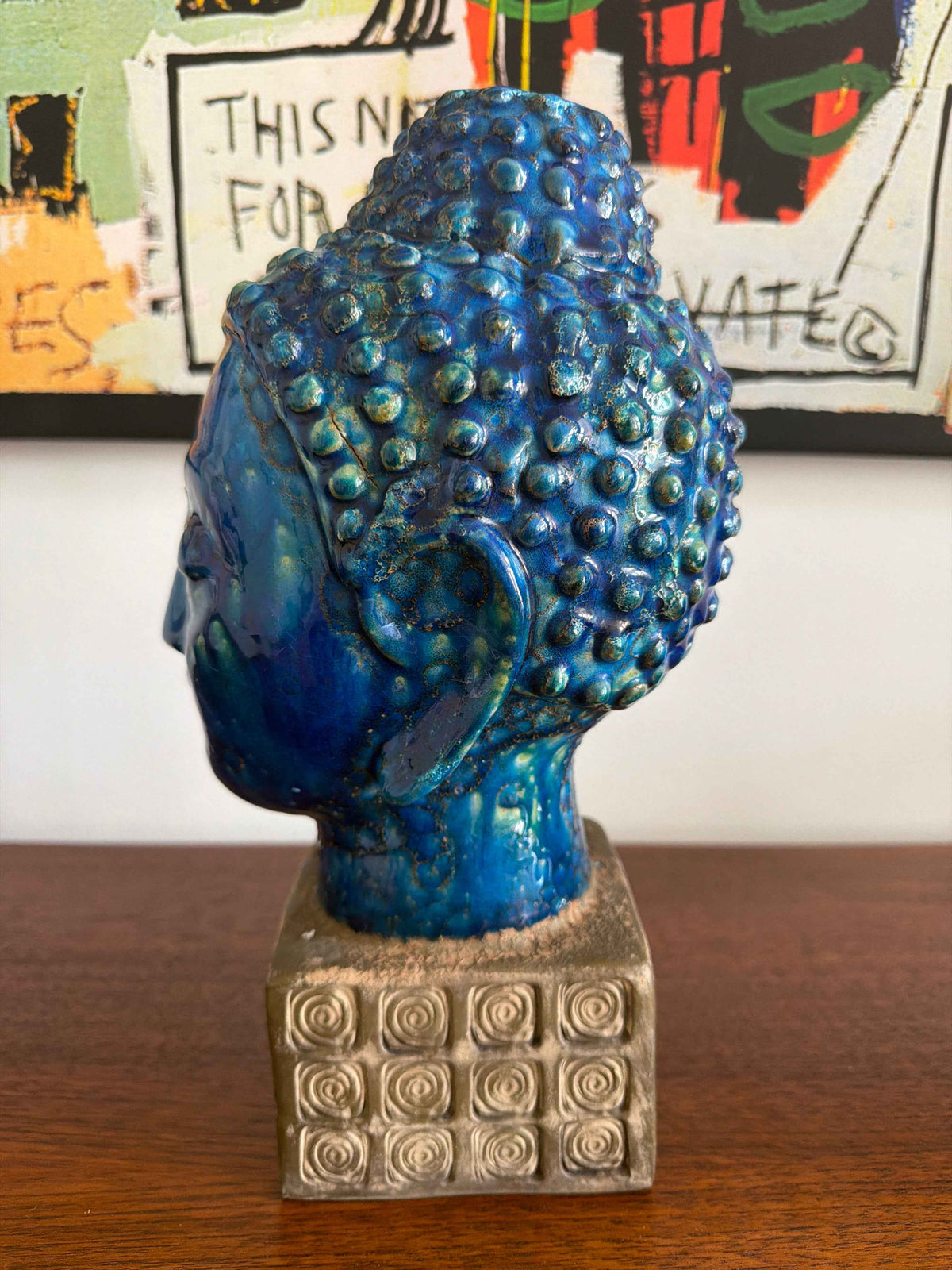 Vintage Bitossi Aldo Londi Buddha Head Ceramic Sculpture, Cinese Glaze | 1960s Italian Pottery
