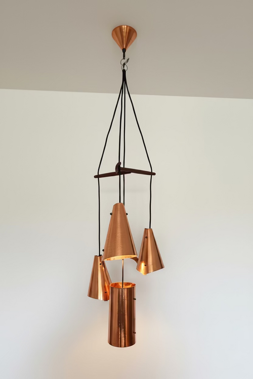 1960s Danish Brutalist Hammered Copper 4-Light Cluster Pendant by E.S. Horn