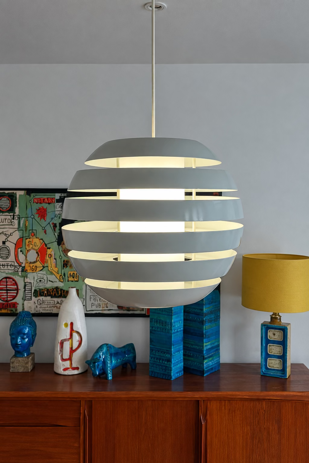 Vintage Carl Thore White 'Le Monde' Pendant Lamp - Granhaga Sweden MCM 40cm