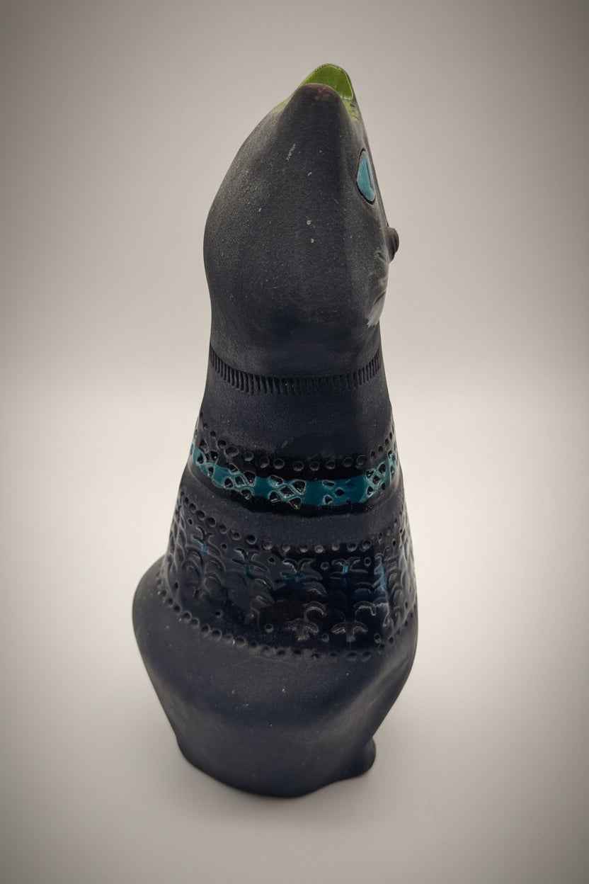 Vintage Bitossi Aldo Londi Seated Cat Figurine, Genovese Glaze | 1960s Italian Ceramic