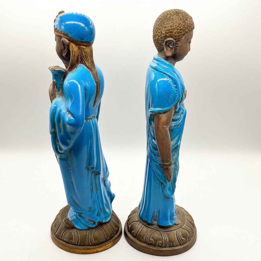 Vintage Ugo Zaccagnini & Sons Male and Female Buddha Pair | 1960s Italian Ceramic Figurines