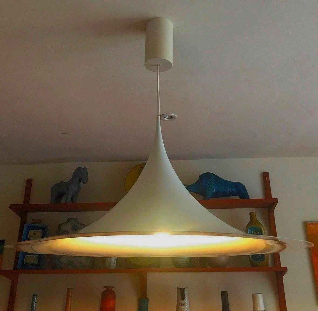 Vintage Fog & Mørup Semi Pendant Lamp, White 70cm | 1970s Danish Mid-Century Modern Lighting