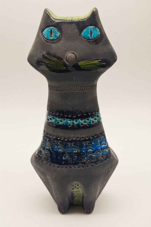 Vintage Bitossi Aldo Londi Seated Cat Figurine, Genovese Glaze | 1960s Italian Ceramic