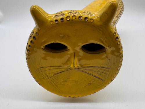 Vintage Bitossi Aldo Londi Yellow Long Cat Figurine | 1960s Italian Ceramic Sculpture