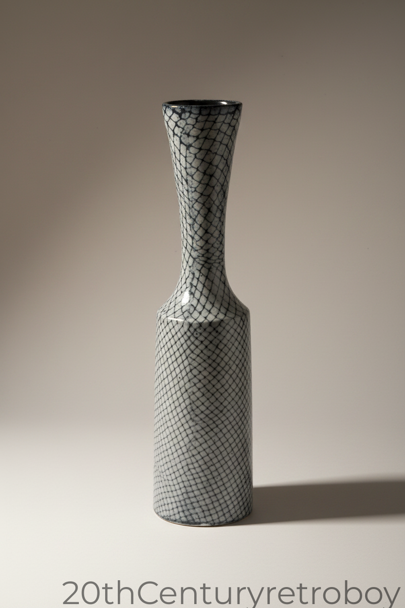 Vintage Bitossi Aldo Londi Rhomboid Net Ceramic Vase | 1960s Italian Studio Pottery